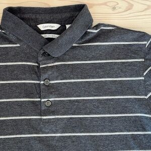 Calvin Klein Men's Charcoal Polo with White Stripes